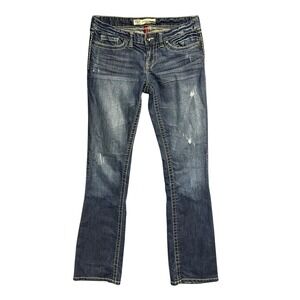 BKE Denim Sabrina Bootcut Jeans Dark Wash Embellished Pockets Size 28 Stretch